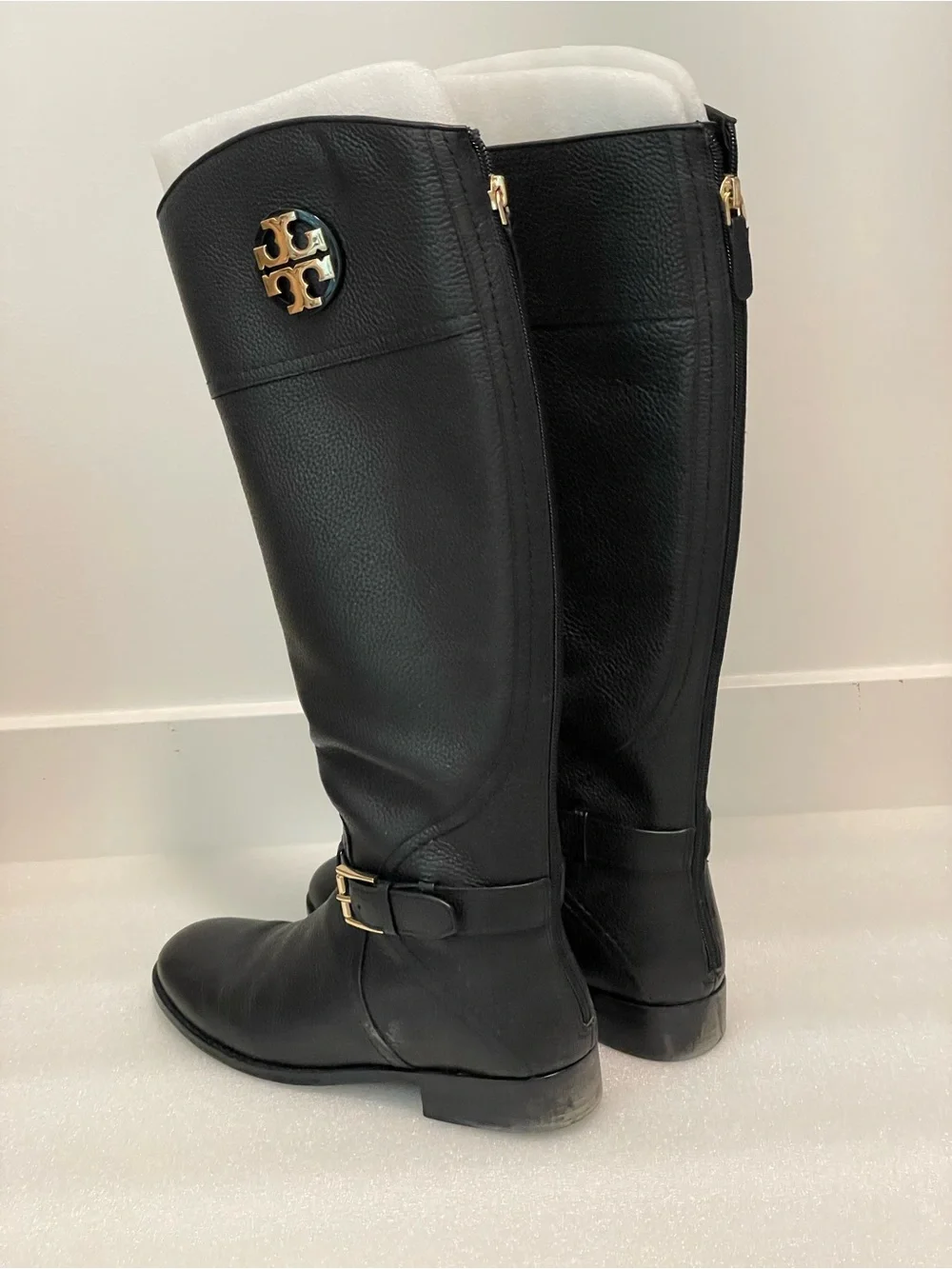 Tory Burch Black Leather Over-the-Knee Riding Boots with Gold Logo